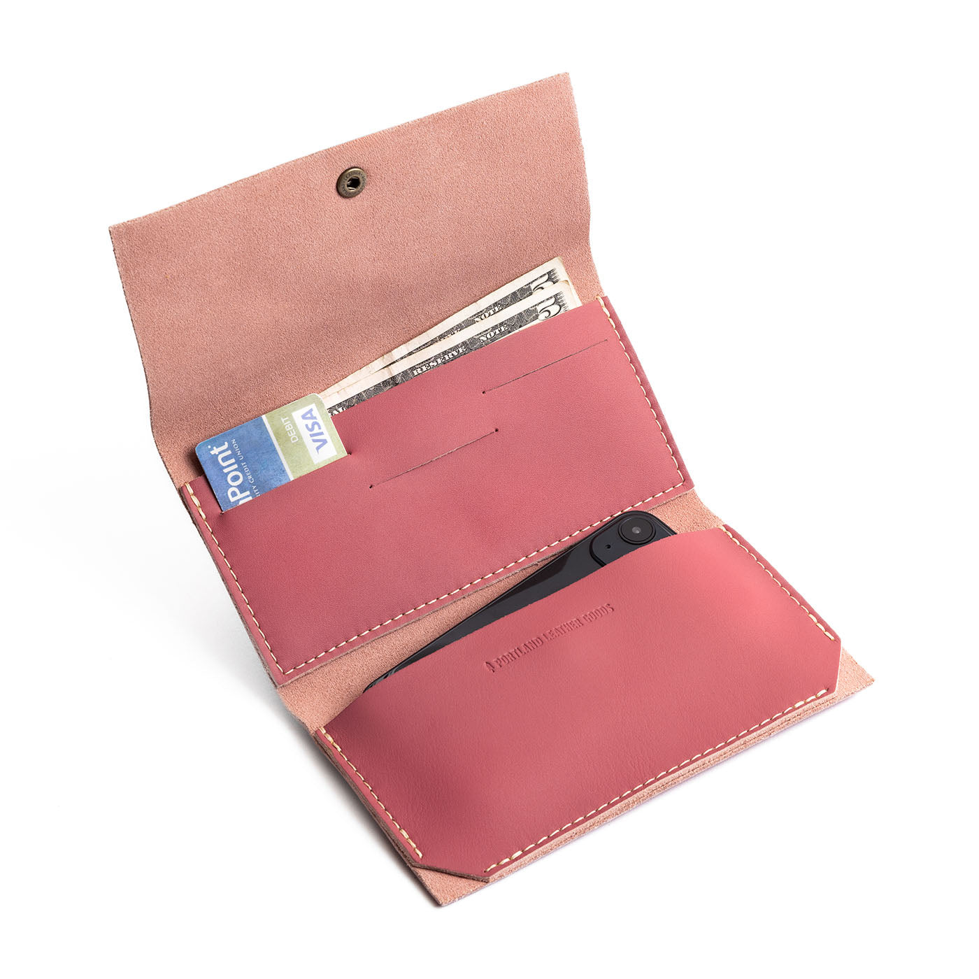 Begonia | Leather wallet with snap closure open