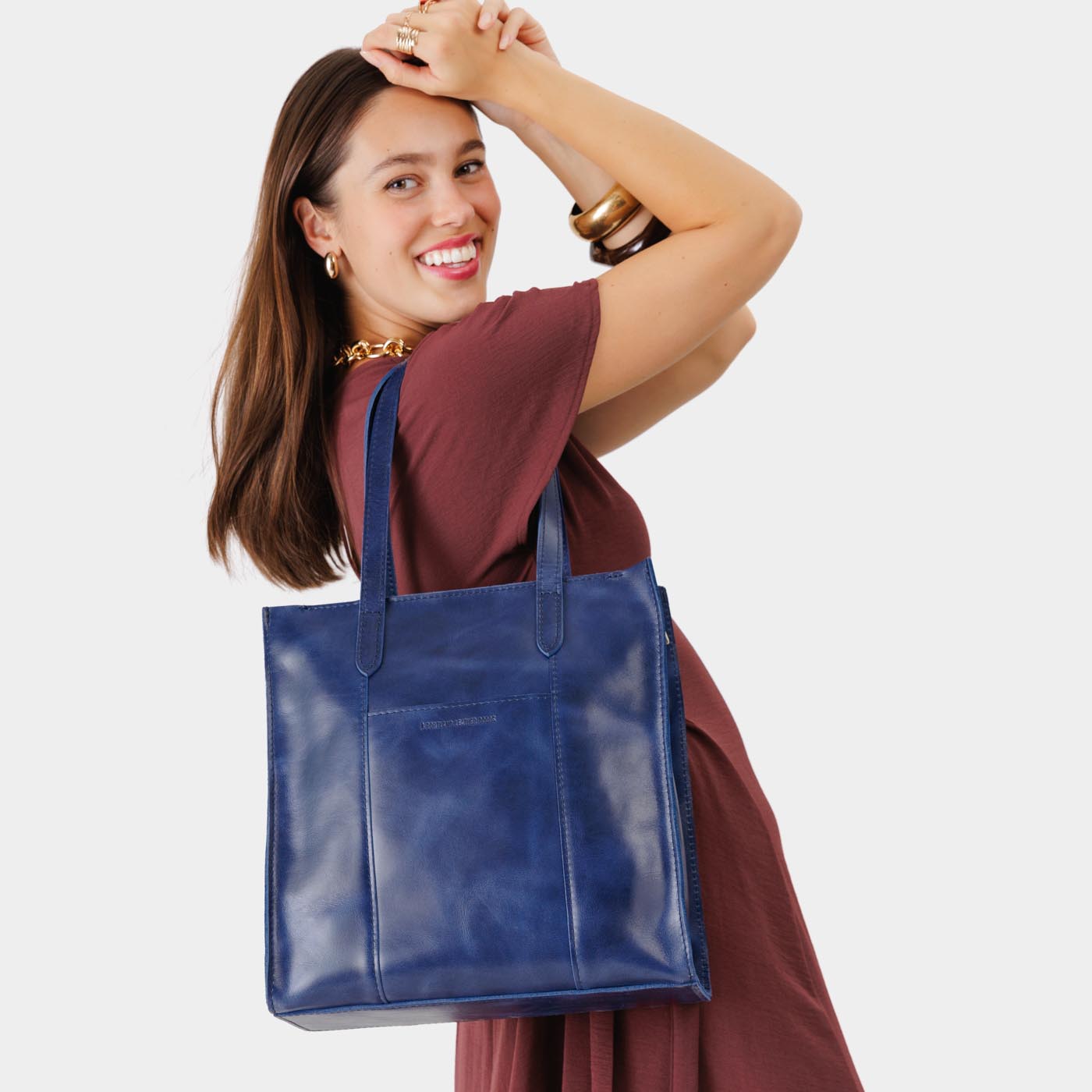 Cowboy Blue*North/South  | Structured large tote bag with overlapping panels and crossbody strap