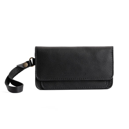 Pebbled--black | Leather wallet clutch with wristlet and magnetic closure