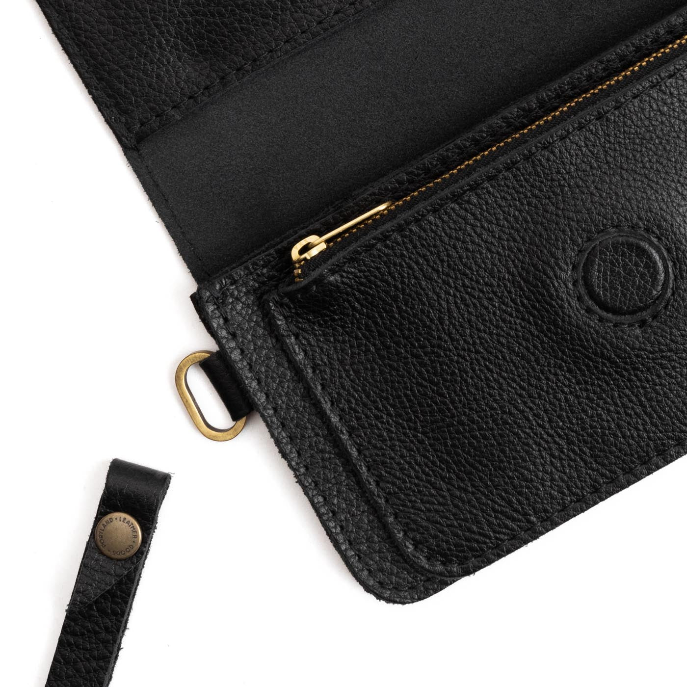 Pebbled--black | Leather wallet clutch with wristlet and magnetic closure