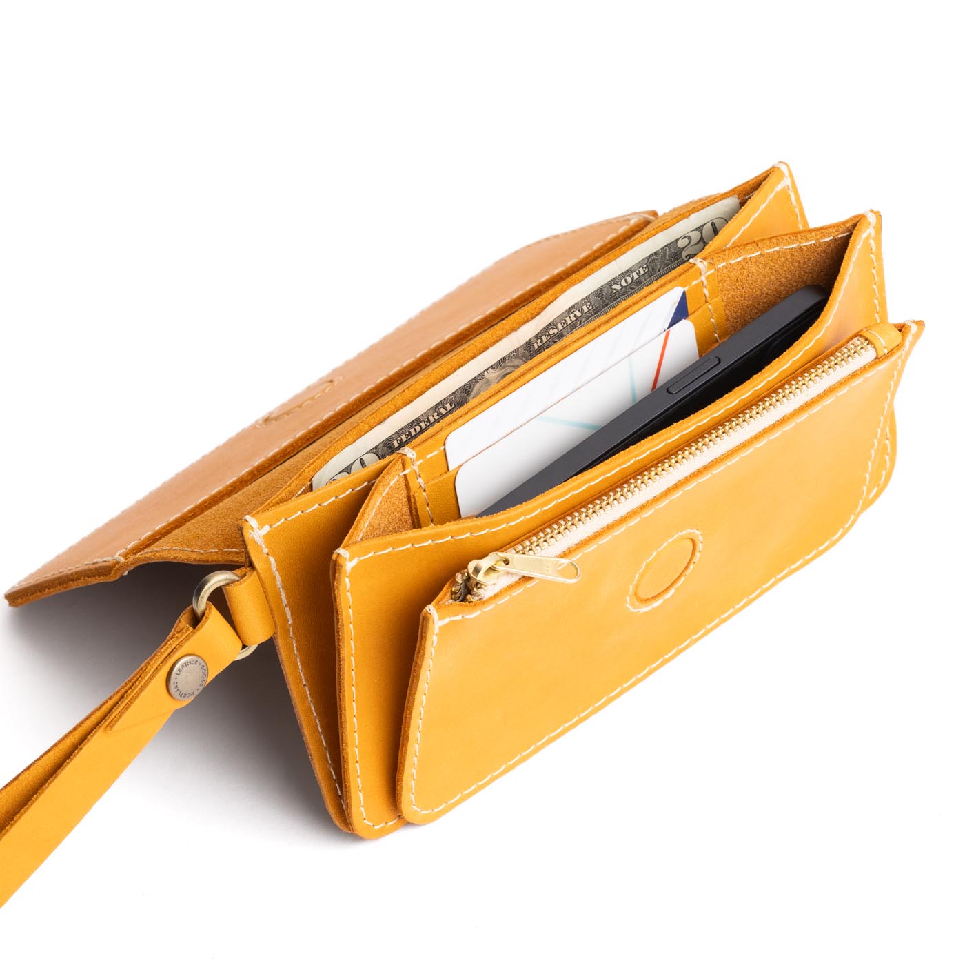 Sunflower | Leather wallet clutch with wristlet and magnetic closure