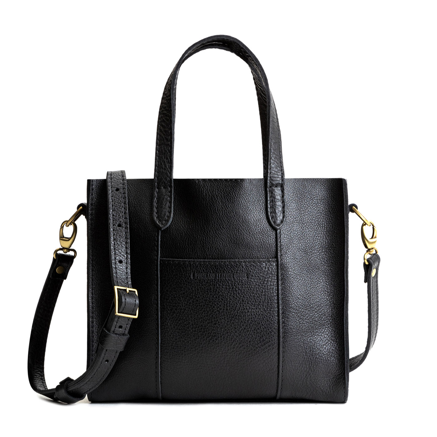 Pebbled--black Classic | Structured mid-size tote bag with overlapping panels and crossbody strap