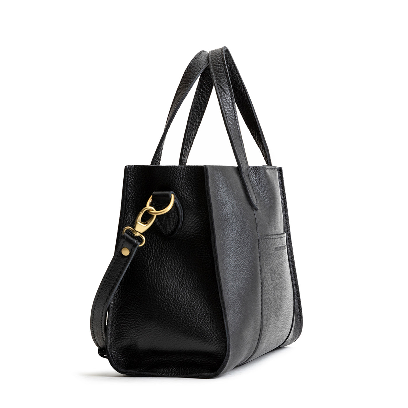 Pebbled--black Classic | Structured mid-size tote bag with overlapping panels and crossbody strap