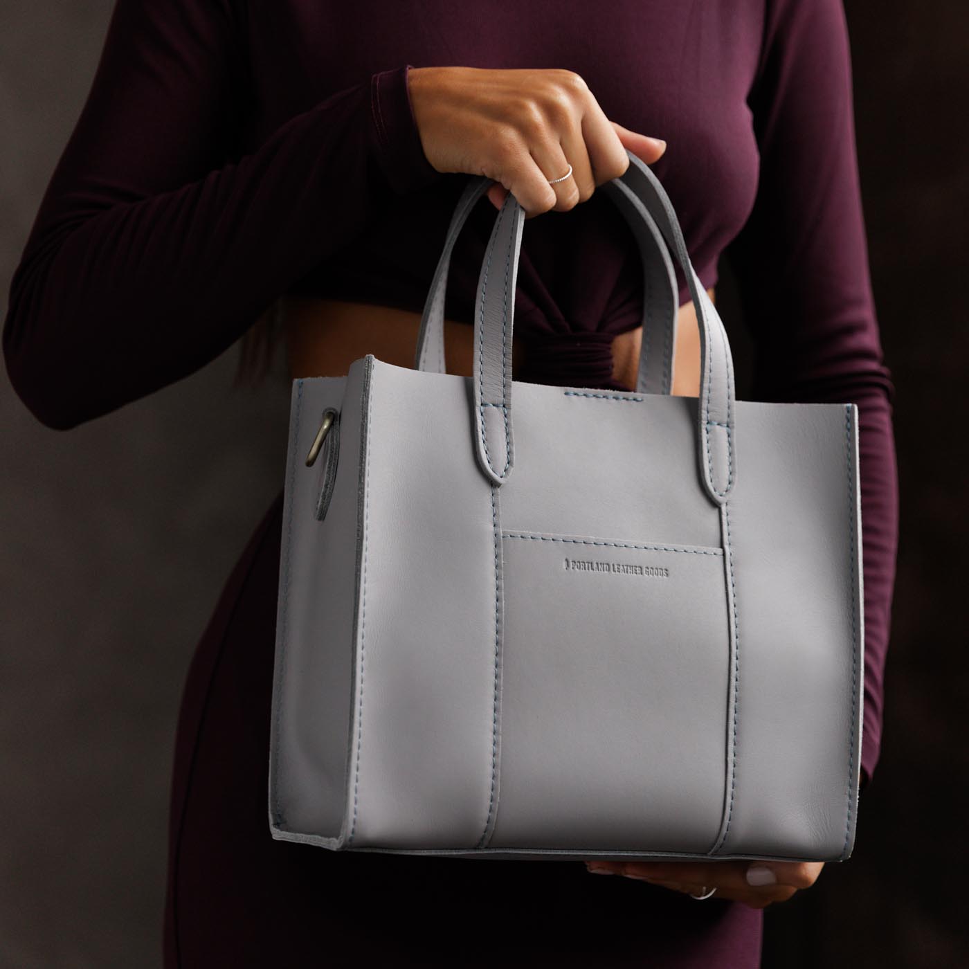 Formal Grey | Structured mid-size tote bag with overlapping panels and crossbody strap