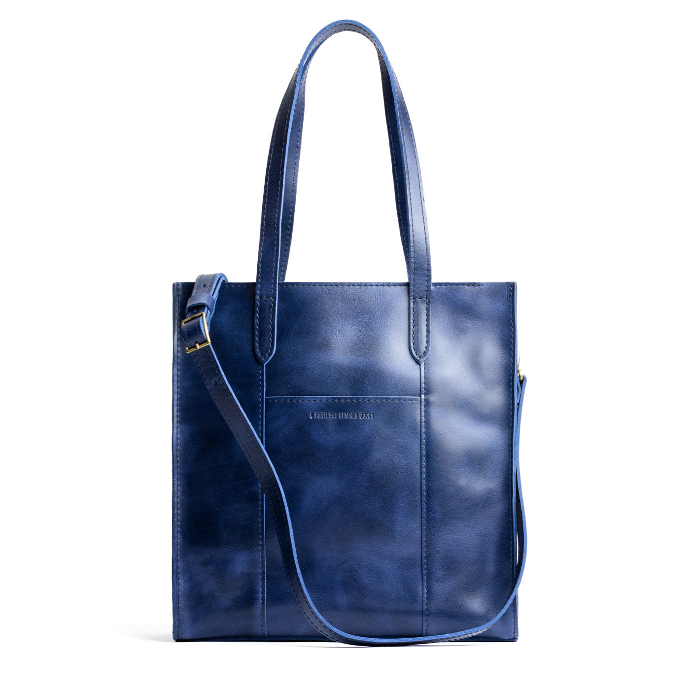 Cowboy Blue North/South | Structured large tote bag with overlapping panels and crossbody strap