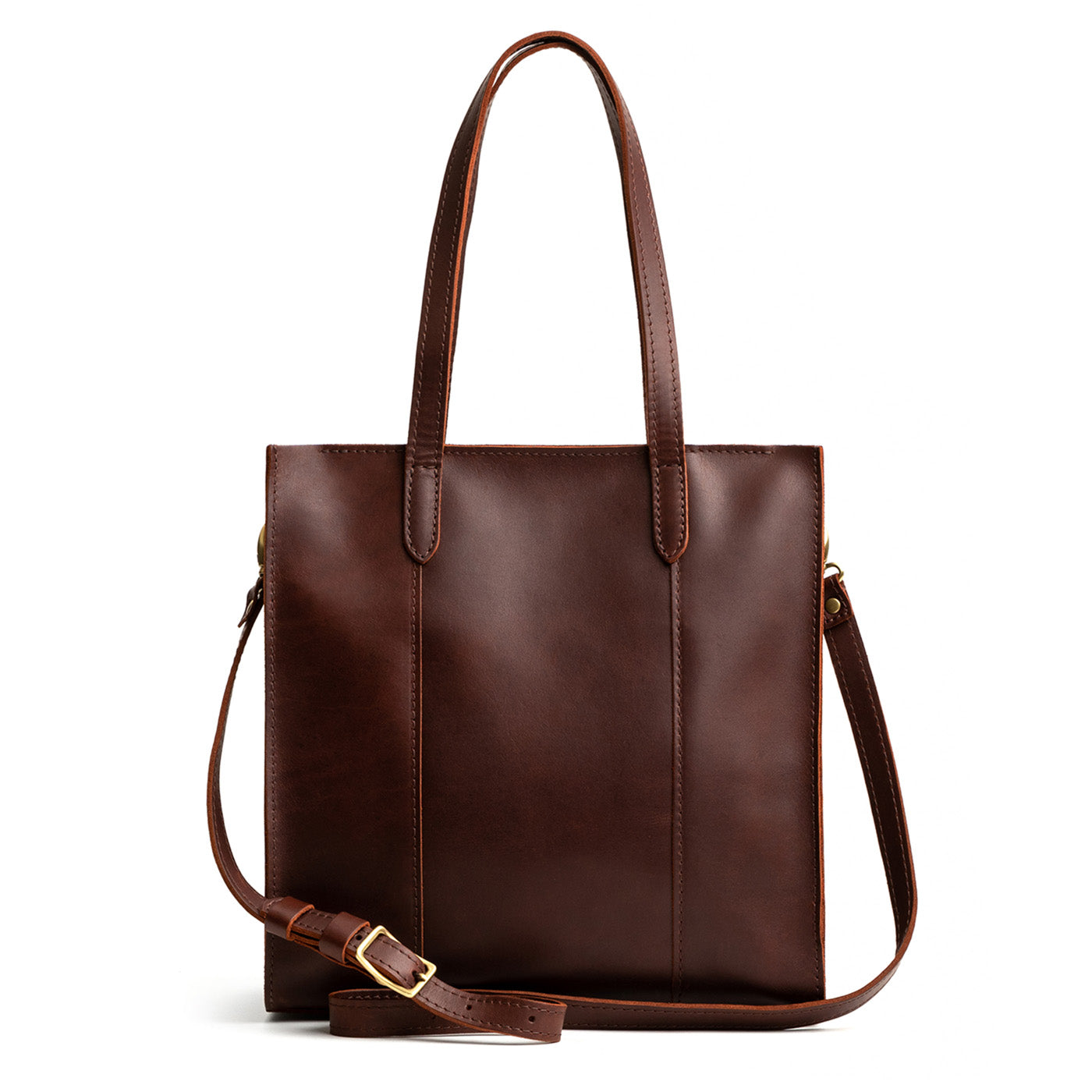  Cognac North/South | Structured large tote bag with overlapping panels and crossbody strap