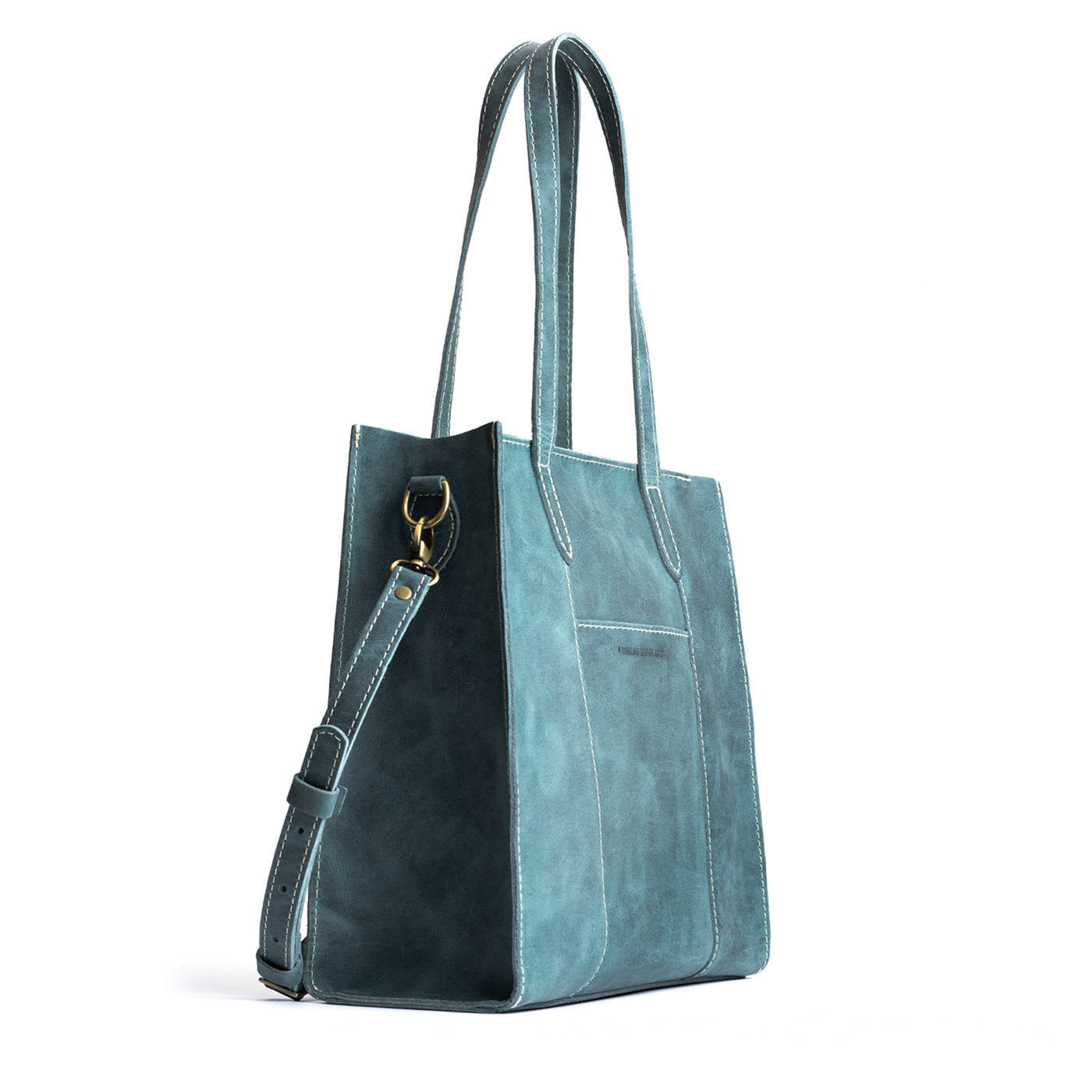  Aqua North/South | Structured large tote bag with overlapping panels and crossbody strap