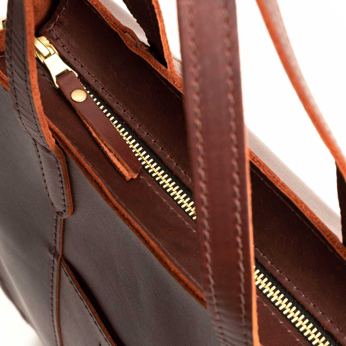  Cognac*North/South | Structured large tote bag with overlapping panels and crossbody strap