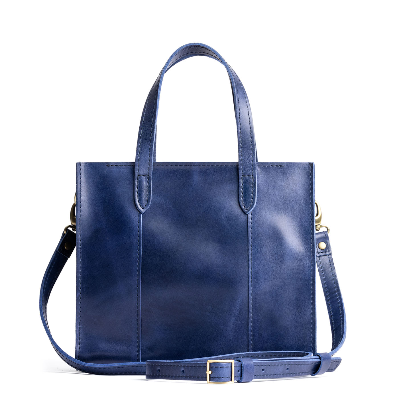 Cowboy Blue*Zipper | Structured mid-size tote bag with overlapping panels and crossbody strap