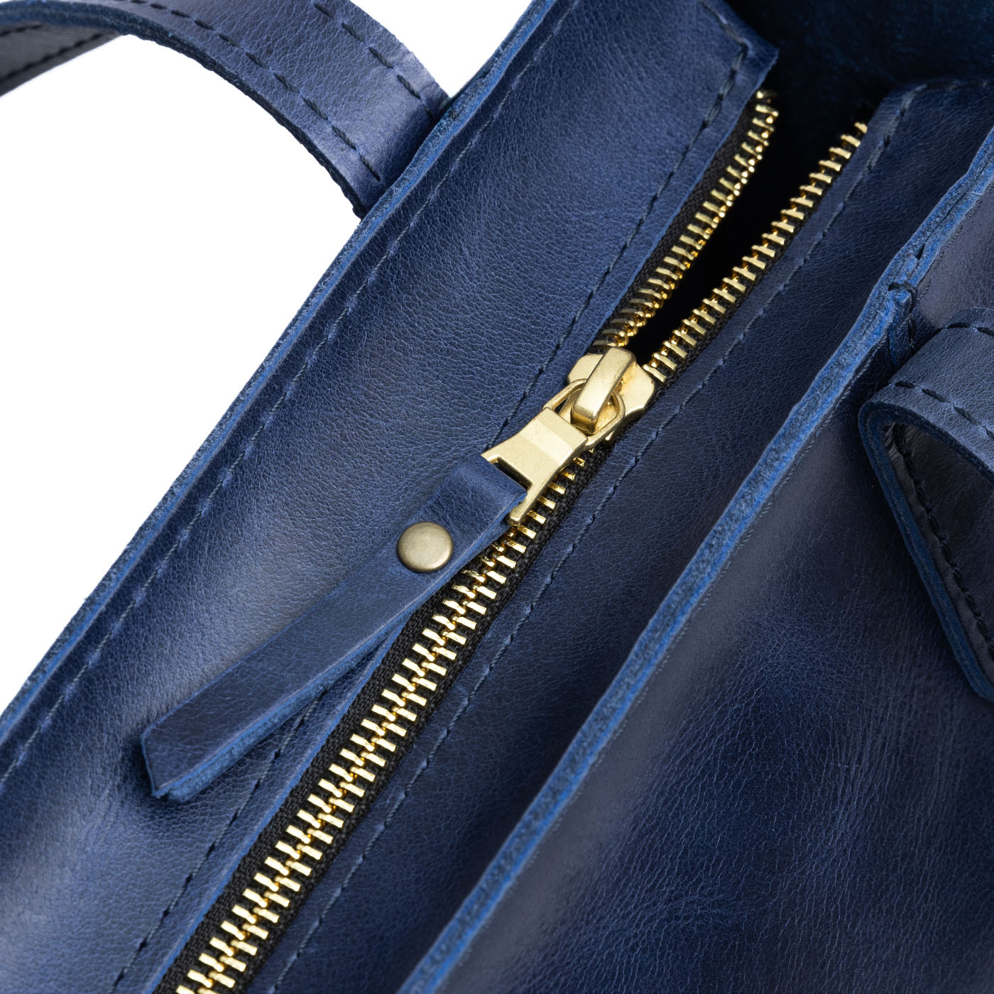 Cowboy Blue*Zipper | Structured mid-size tote bag with overlapping panels and crossbody strap