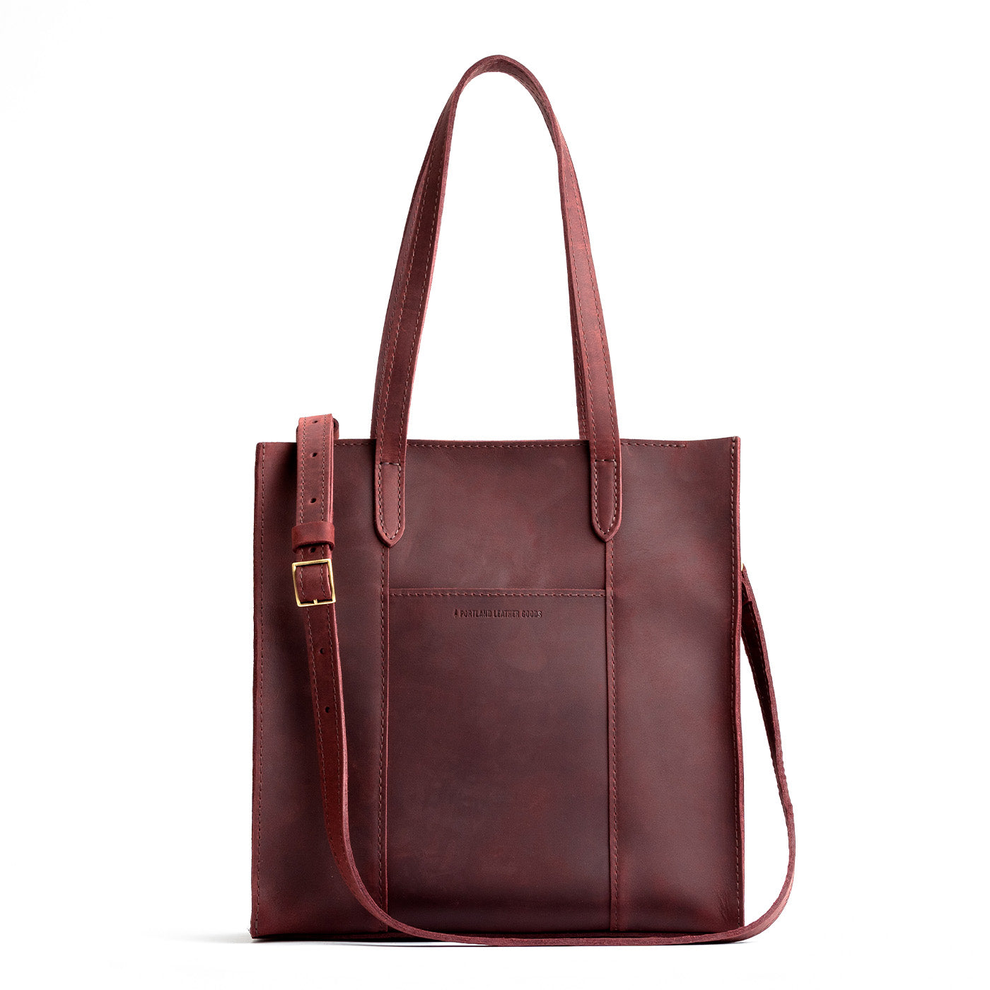  Merlot*North/South | Structured large tote bag with overlapping panels and crossbody strap