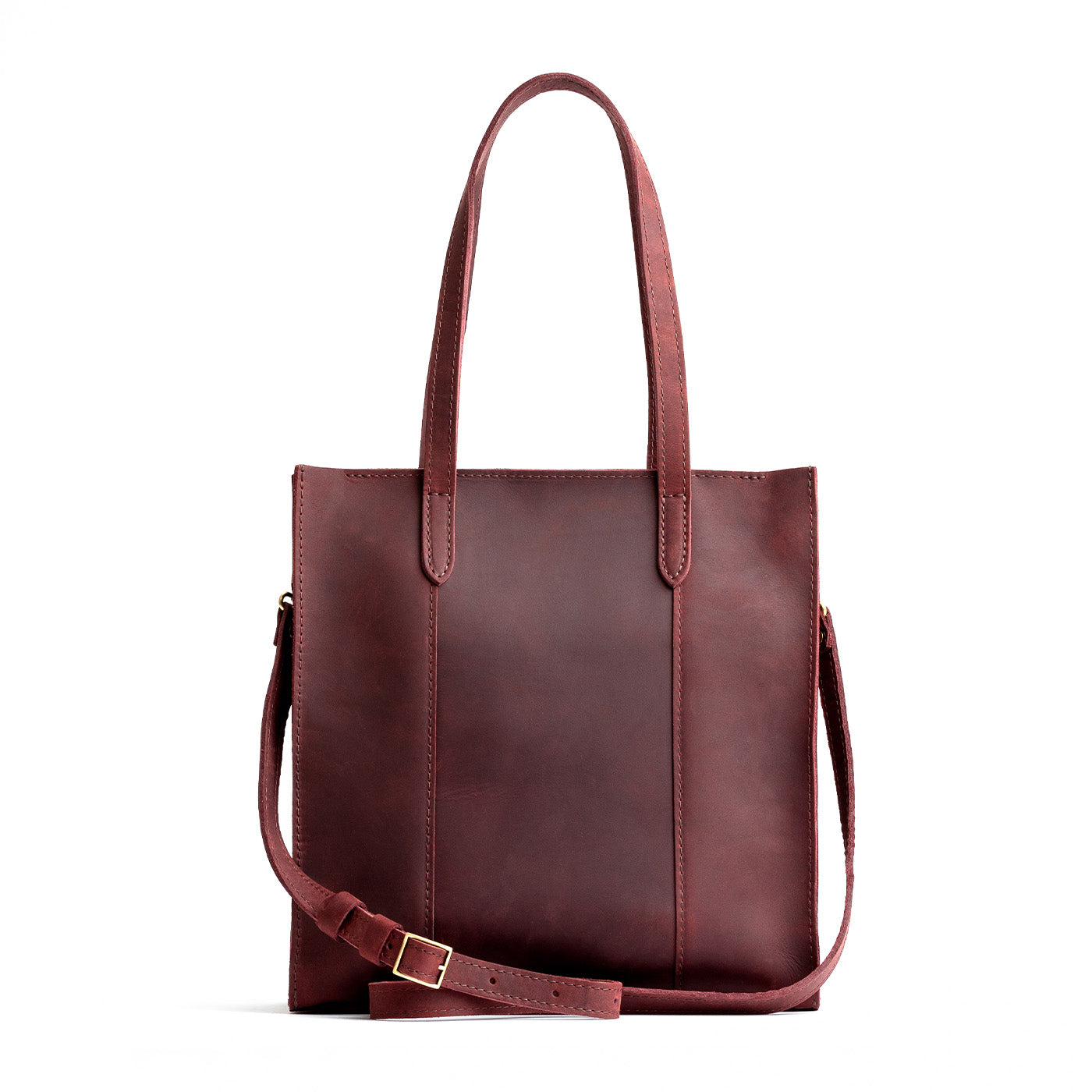  Merlot North/South | Structured large tote bag with overlapping panels and crossbody strap