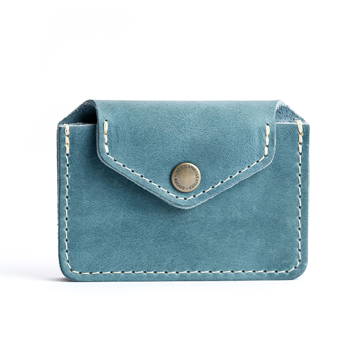 Aqua | Small leather wallet with snap closure