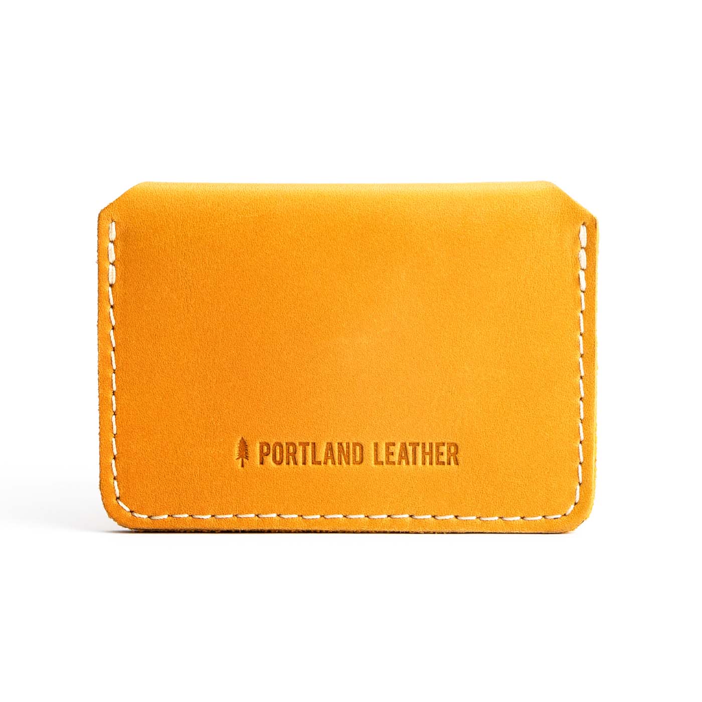 Sunflower | Backside of small leather wallet with debossed PLG logo