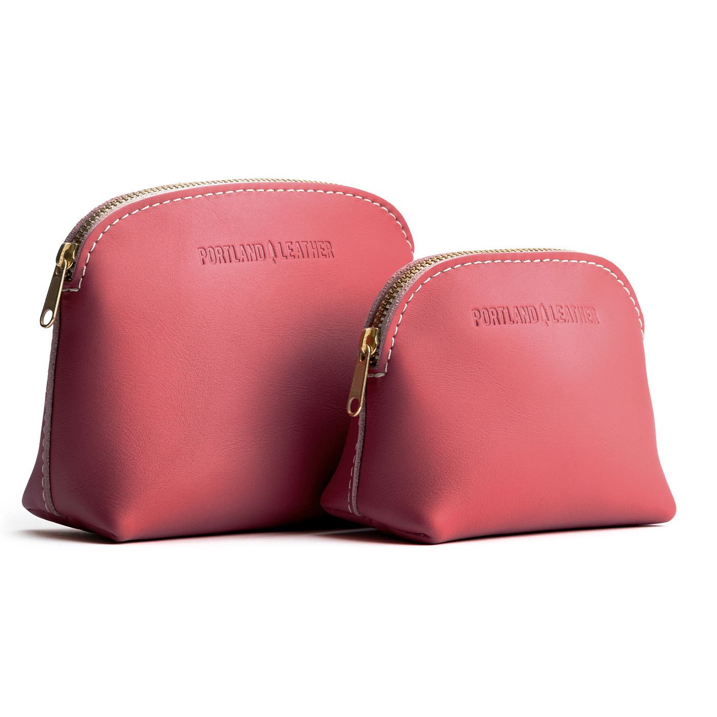 All Color: Begonia | Compact leather pouch with top zipper