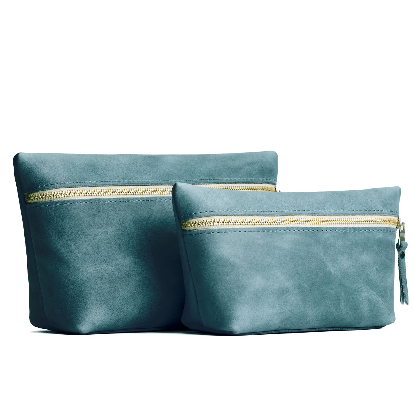 Aqua | Large leather makeup bag with zipper