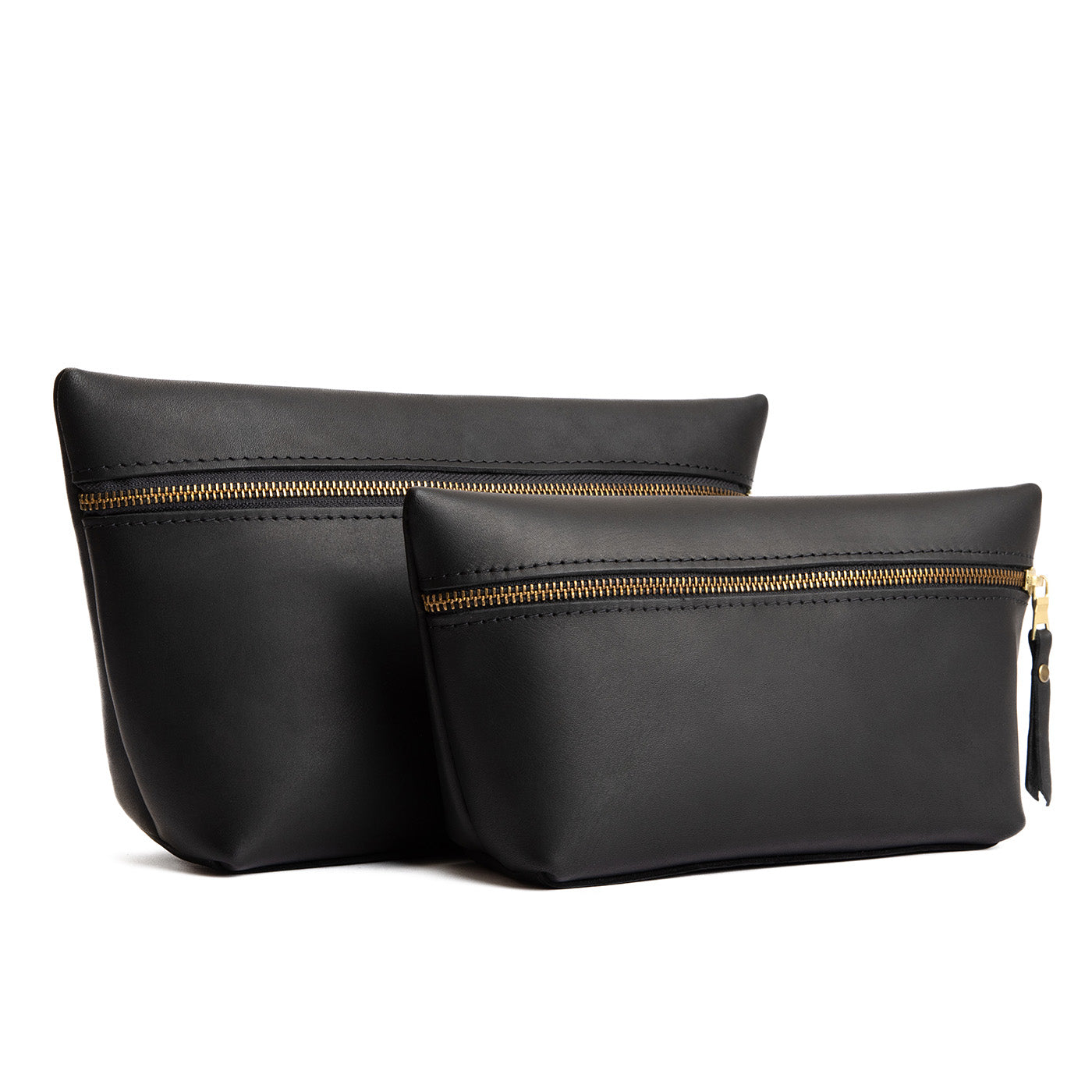 Black | Large leather makeup bag with zipper