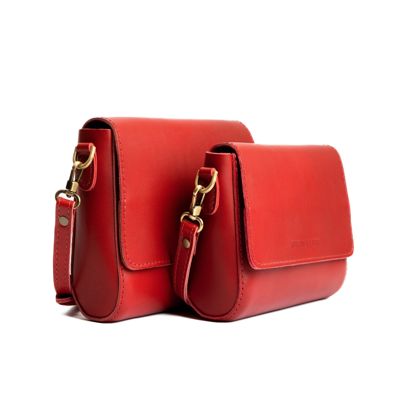 Ruby | Side by Side of both sizes of Leather Crossbody Bag with Magnetic Messenger Bag Closure