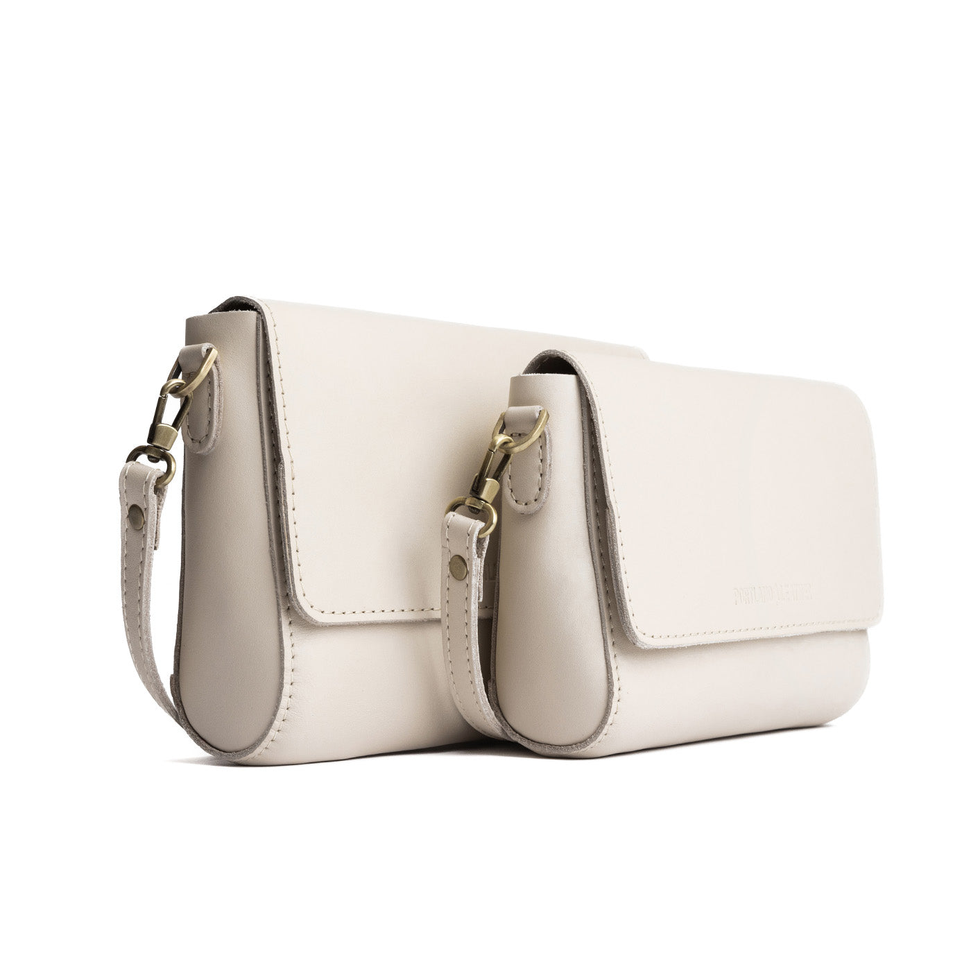 Bone | Side by Side of both sizes of Leather Crossbody Bag with Magnetic Messenger Bag Closure