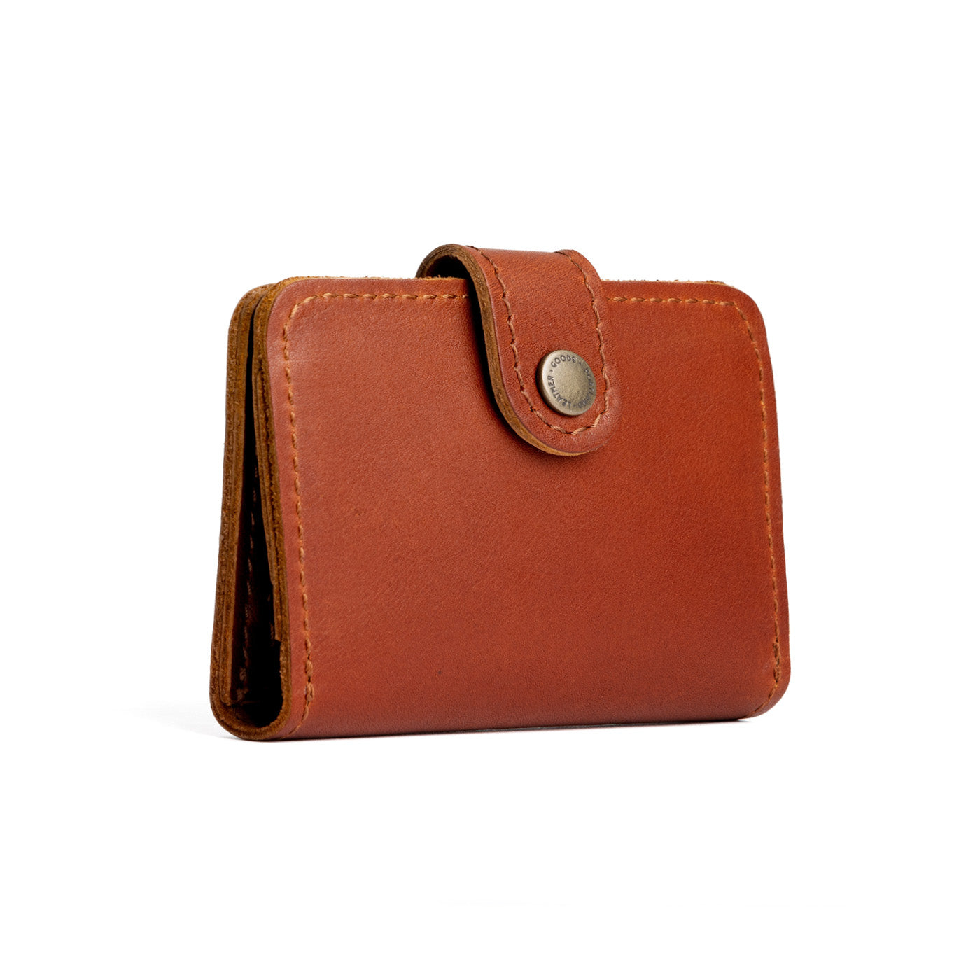 Chestnut | Small leather bifold wallet with snap closed