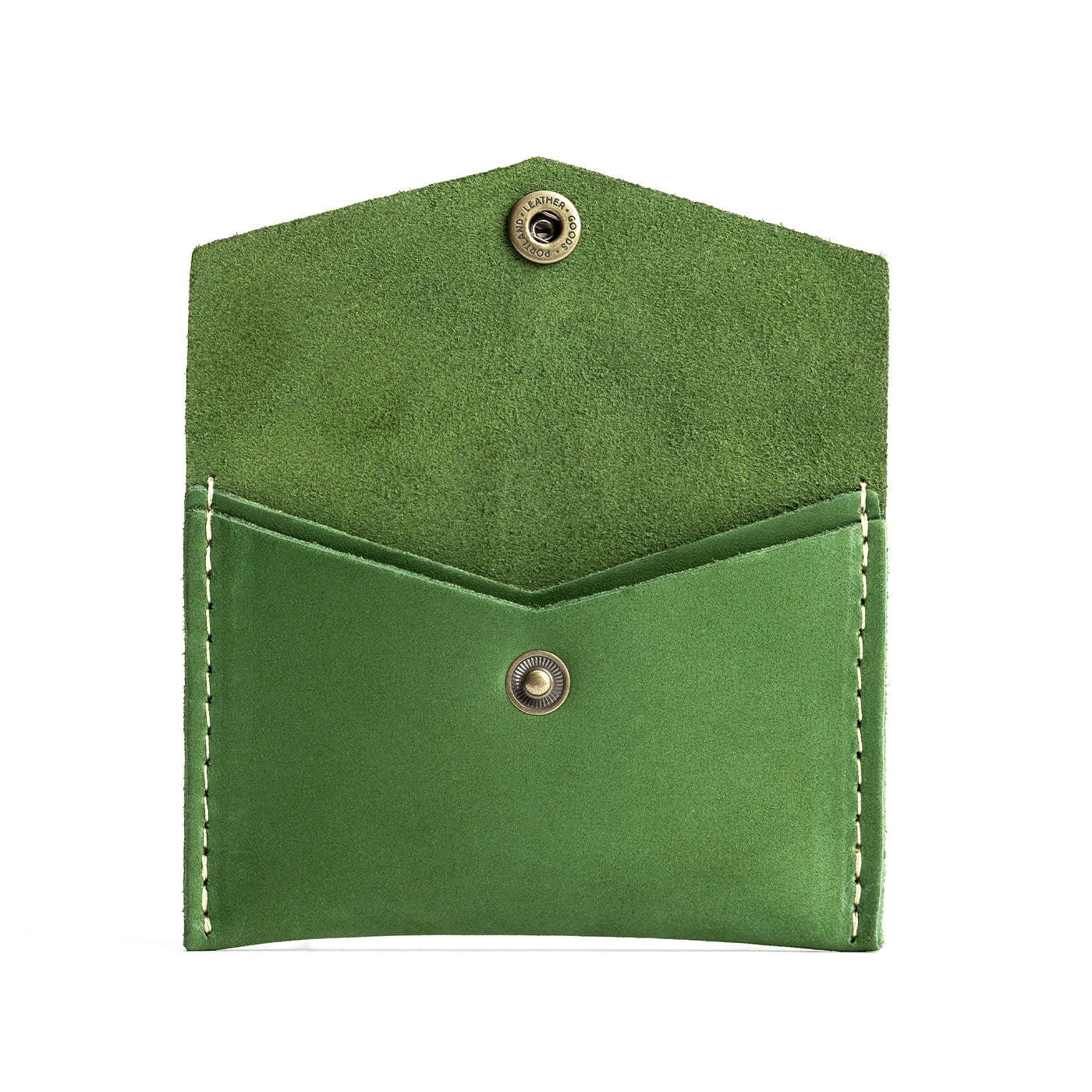 Succulent | Small leather card wallet with snap closure open