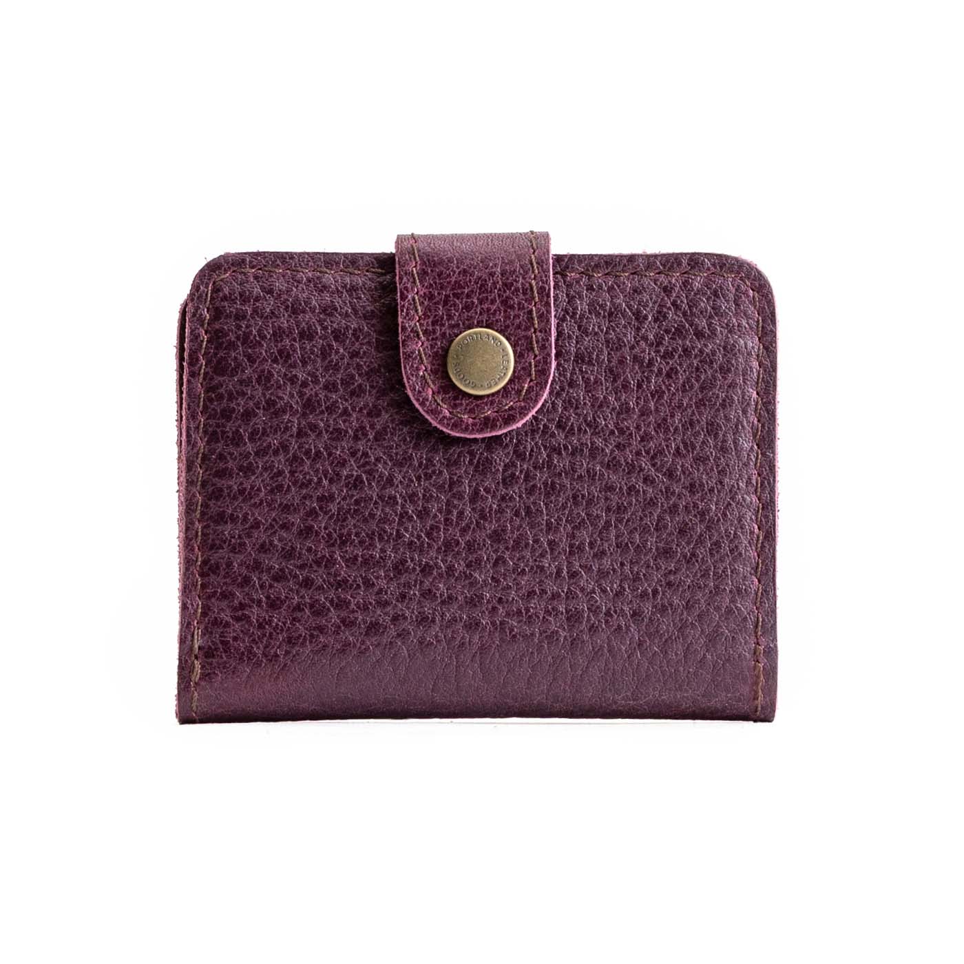 Plum | Small leather wallet with snap closed