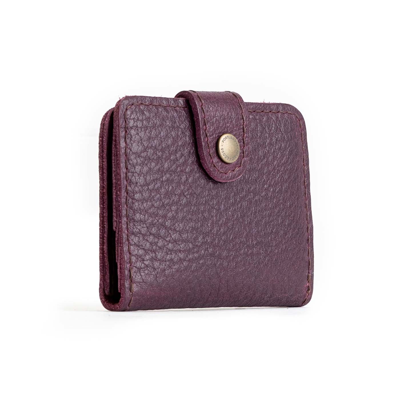 Plum | Small leather bifold wallet with snap closed