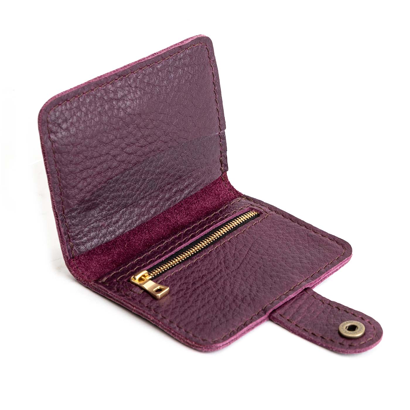 Plum | Small leather wallet with snap open