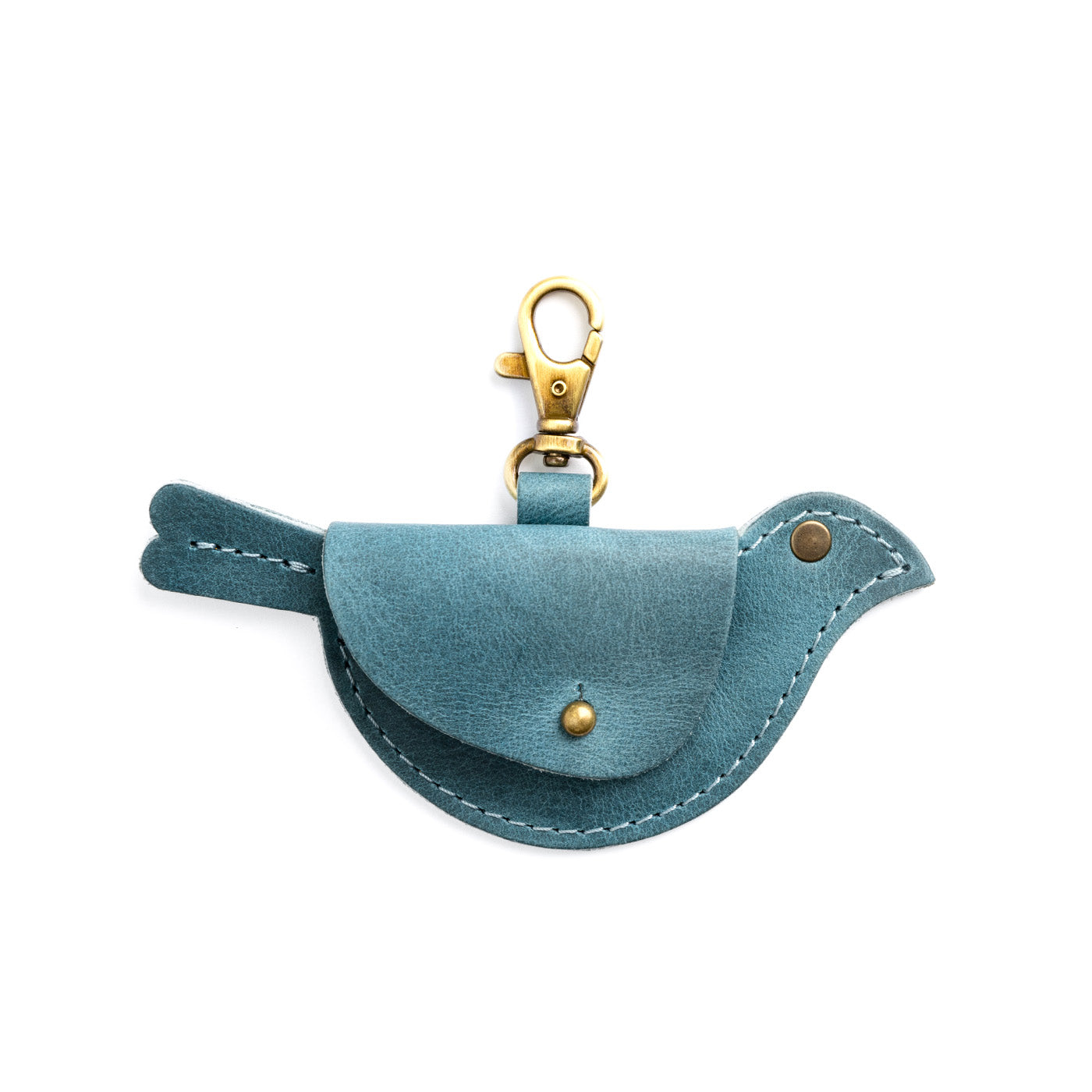 Aqua | Bird shaped pouch with button closure and lobster clasp