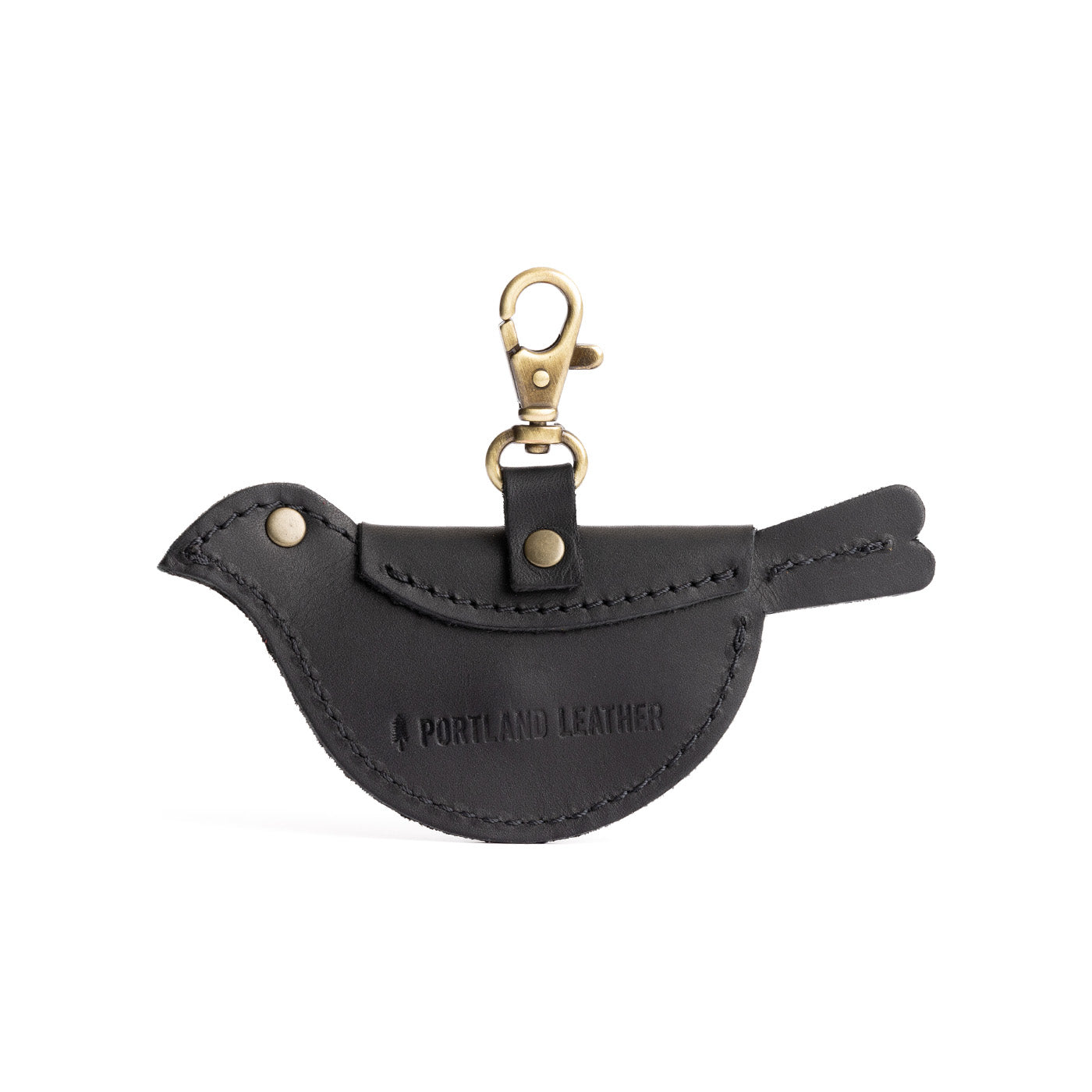 Black | Bird shaped pouch with button closure and lobster clasp