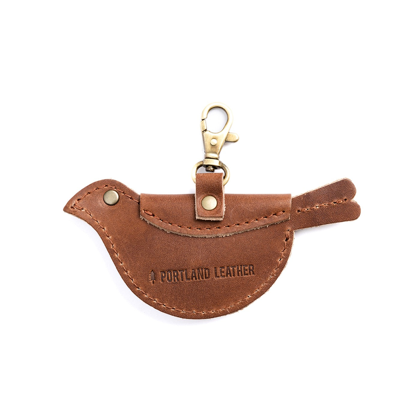 English Tan | Bird shaped pouch with button closure and lobster clasp