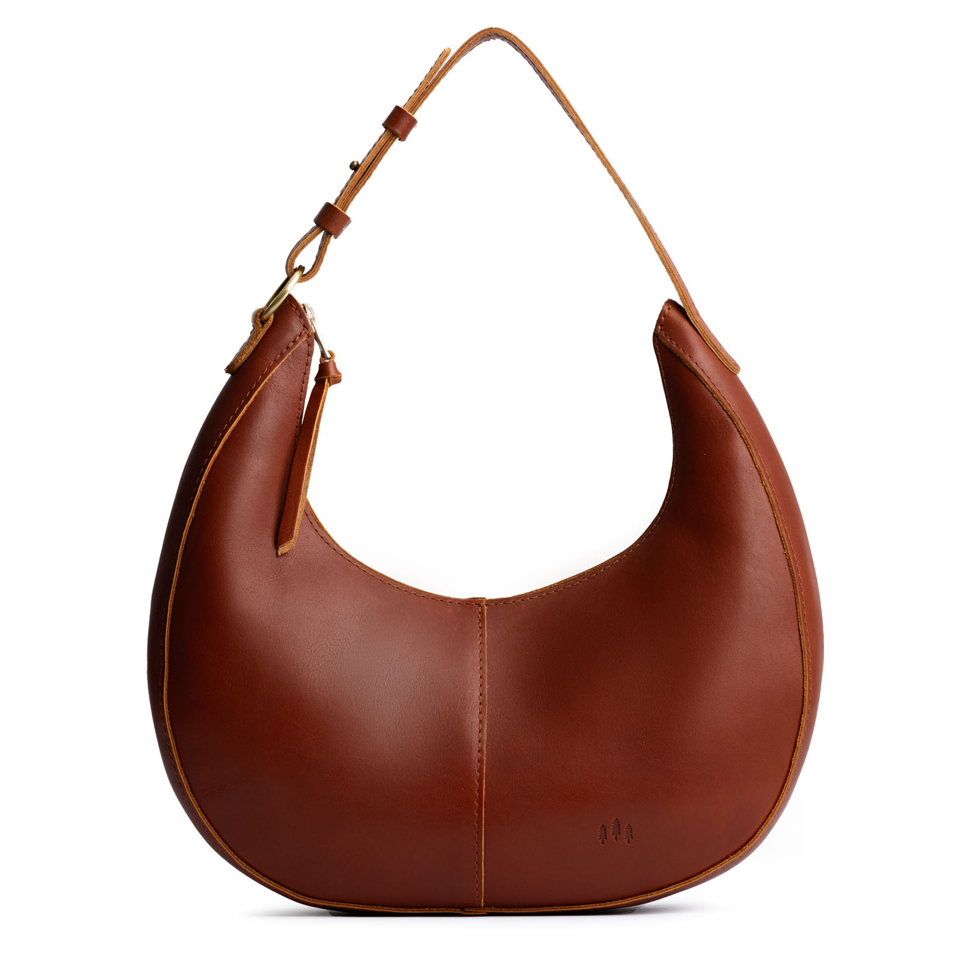 Chestnut*Large | Crescent shaped shoulder bag with zipper closure and adjustable strap