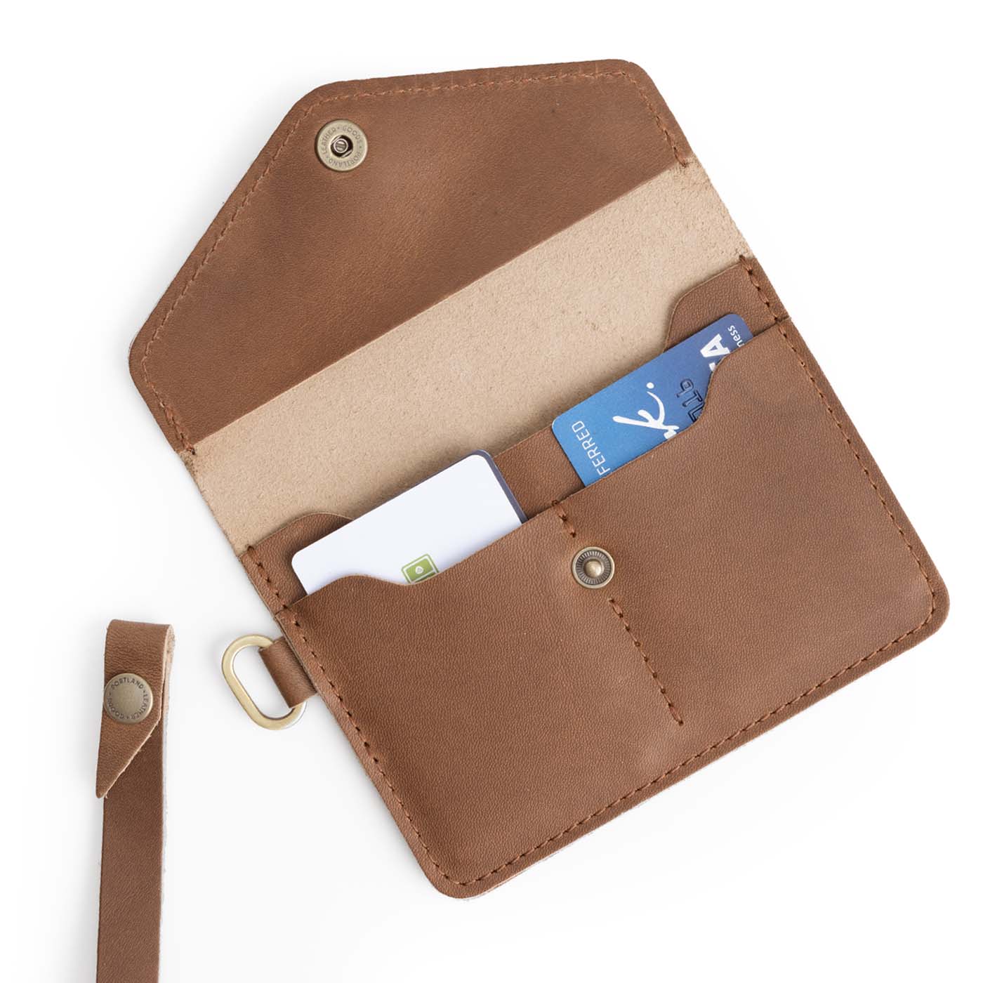 English Tan | Small Leather Passport Wristlet Open