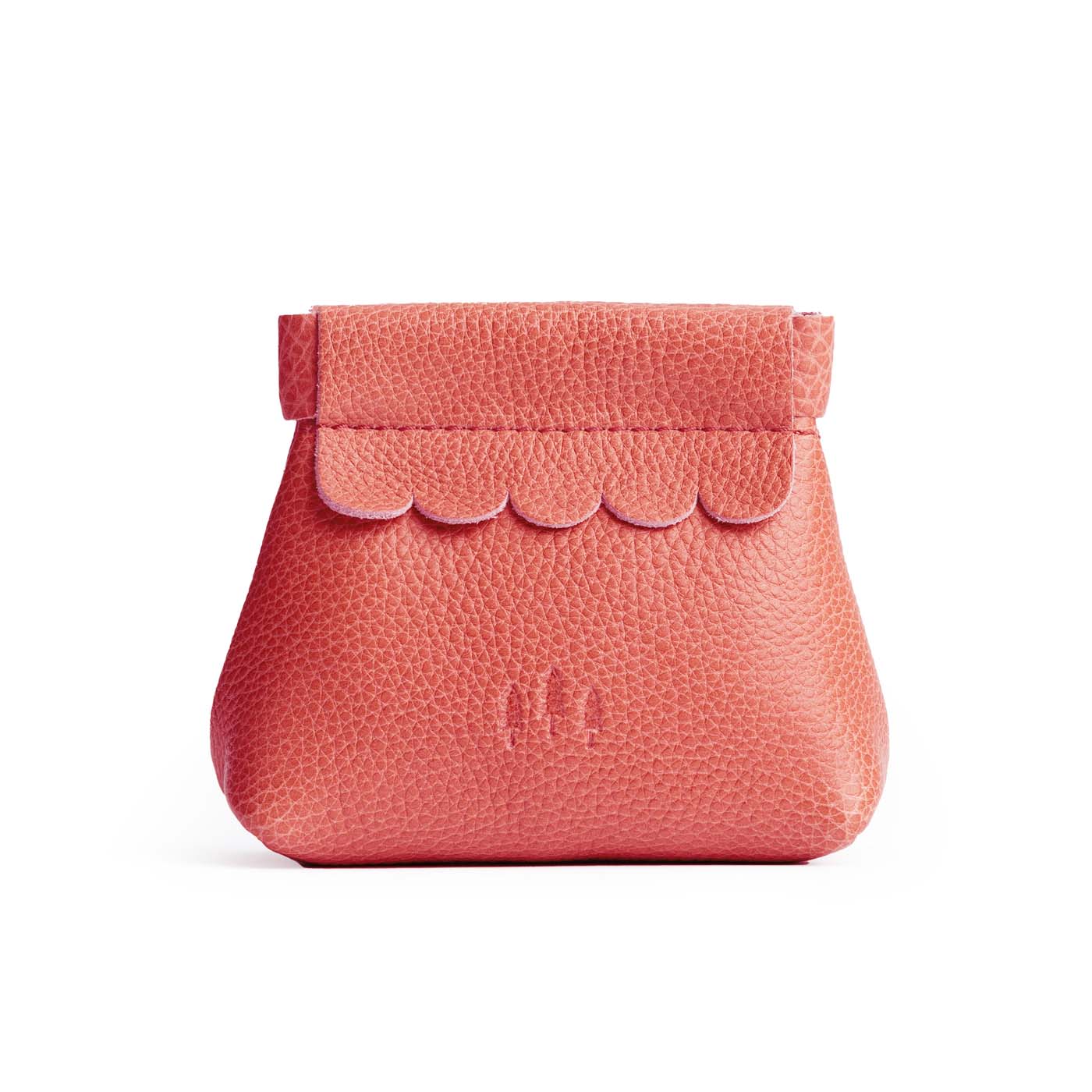 Watermelon | Leather coin pouch with scalloped edge and three Portland leather tree emblems