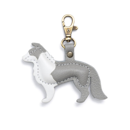 Nimbus | Leather border collie shaped keychain with metal lobster clasp