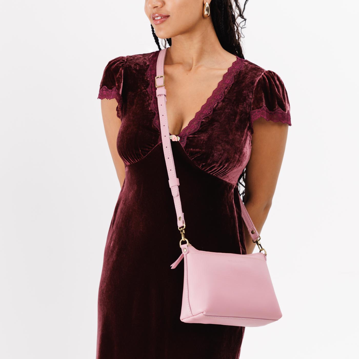 Vintage Pink | Zip top petite crossbody bag with detachable strap