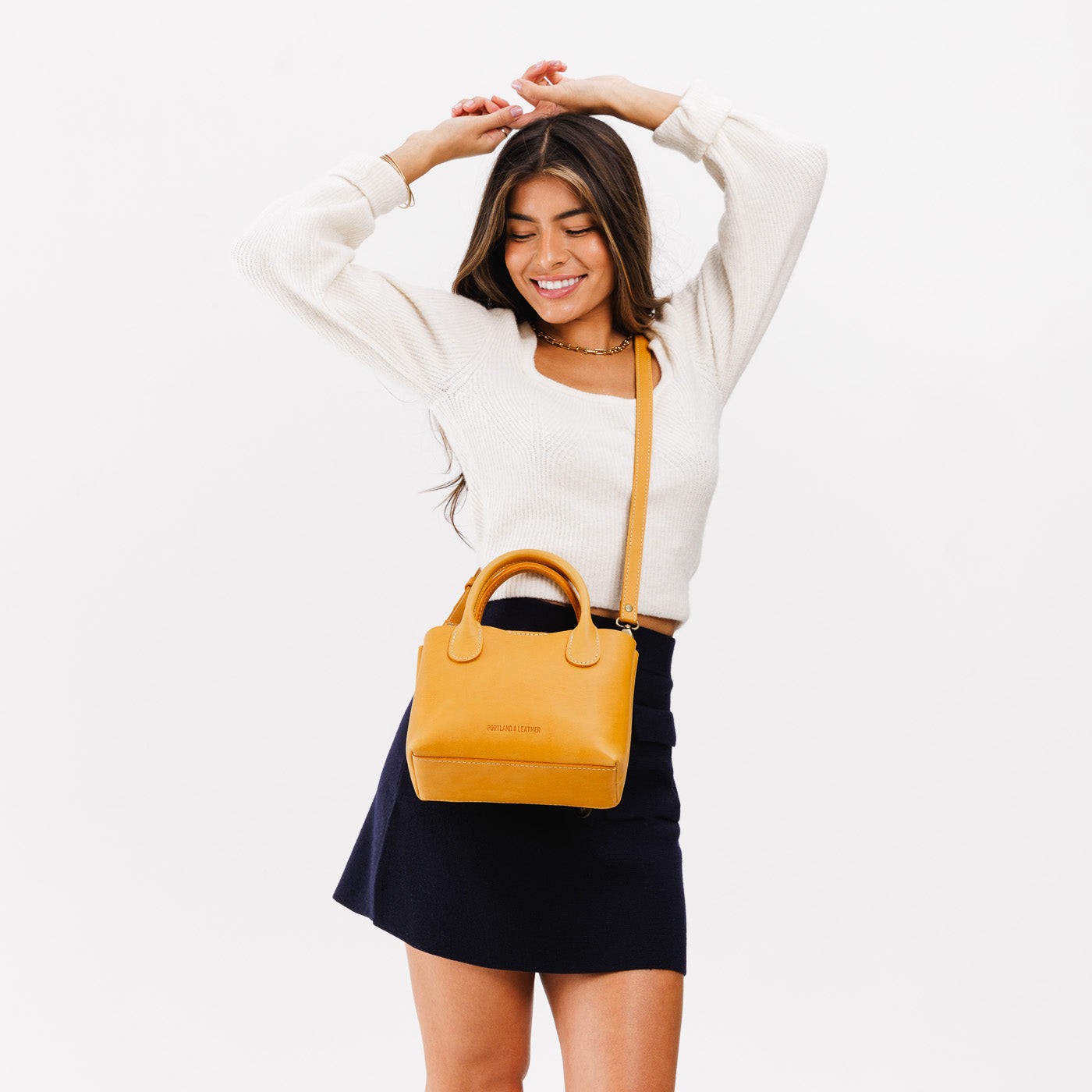 Sunflower*Small | Petite tote purse with structured leather handles and crossbody strap