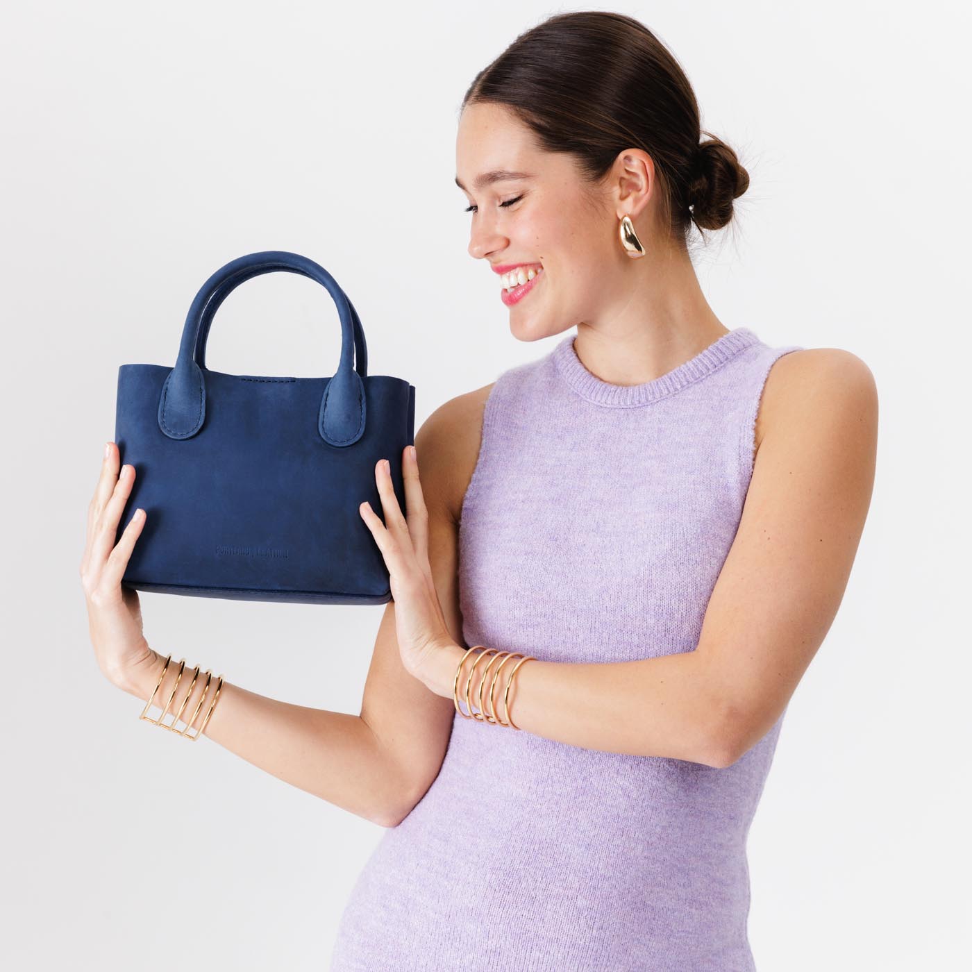 Deep Water*Small | Petite tote purse with structured leather handles and crossbody strap