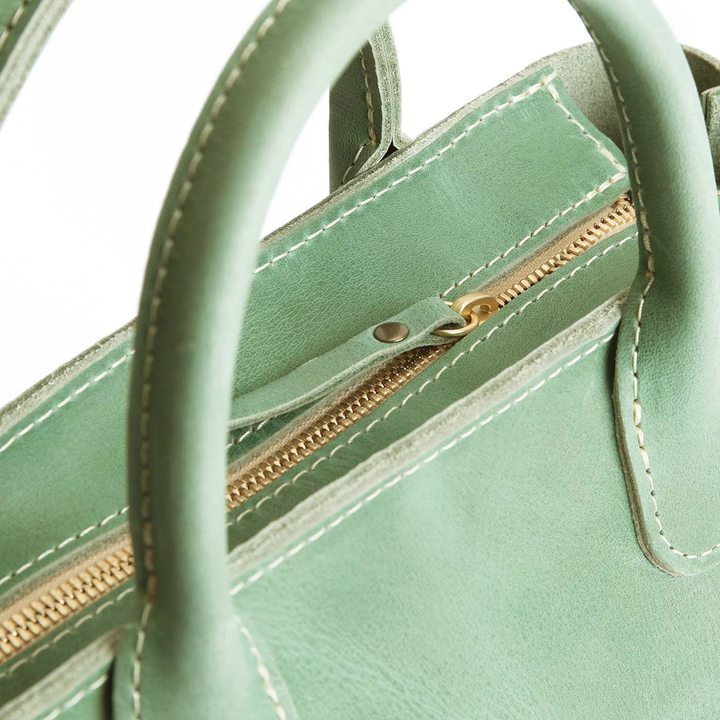 Cucumber*ANY*Zipper | Petite tote purse with structured leather handles and crossbody strap