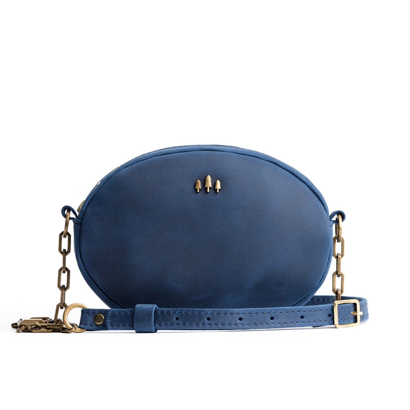 Deep Water | Oval leather purse with metal crossbody chain strap and adjustable leather shoulder guard