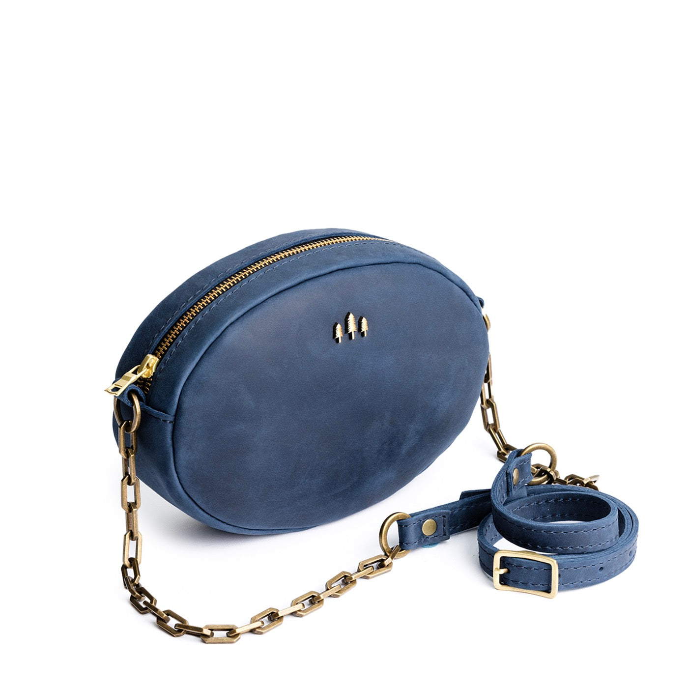 Deep Water | Oval leather purse with metal crossbody chain strap and adjustable leather shoulder guard