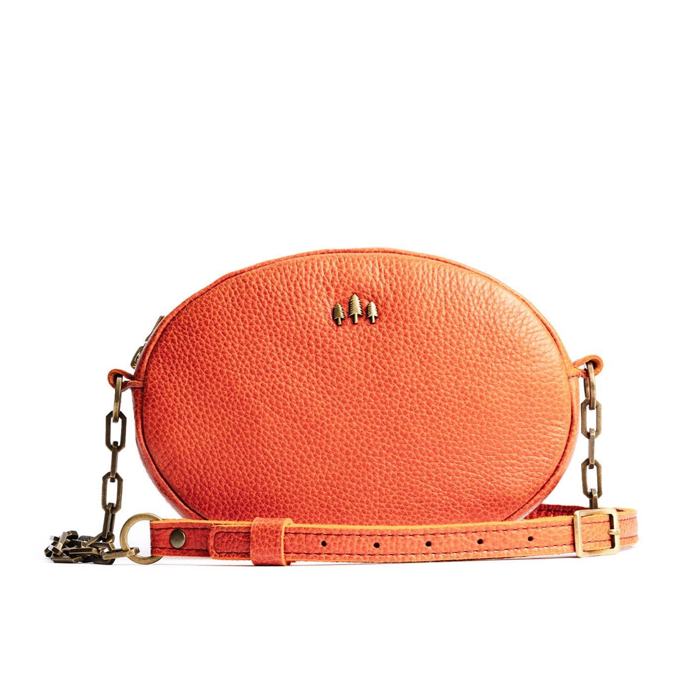 Koi | Oval leather purse with metal crossbody chain strap and adjustable leather shoulder guard