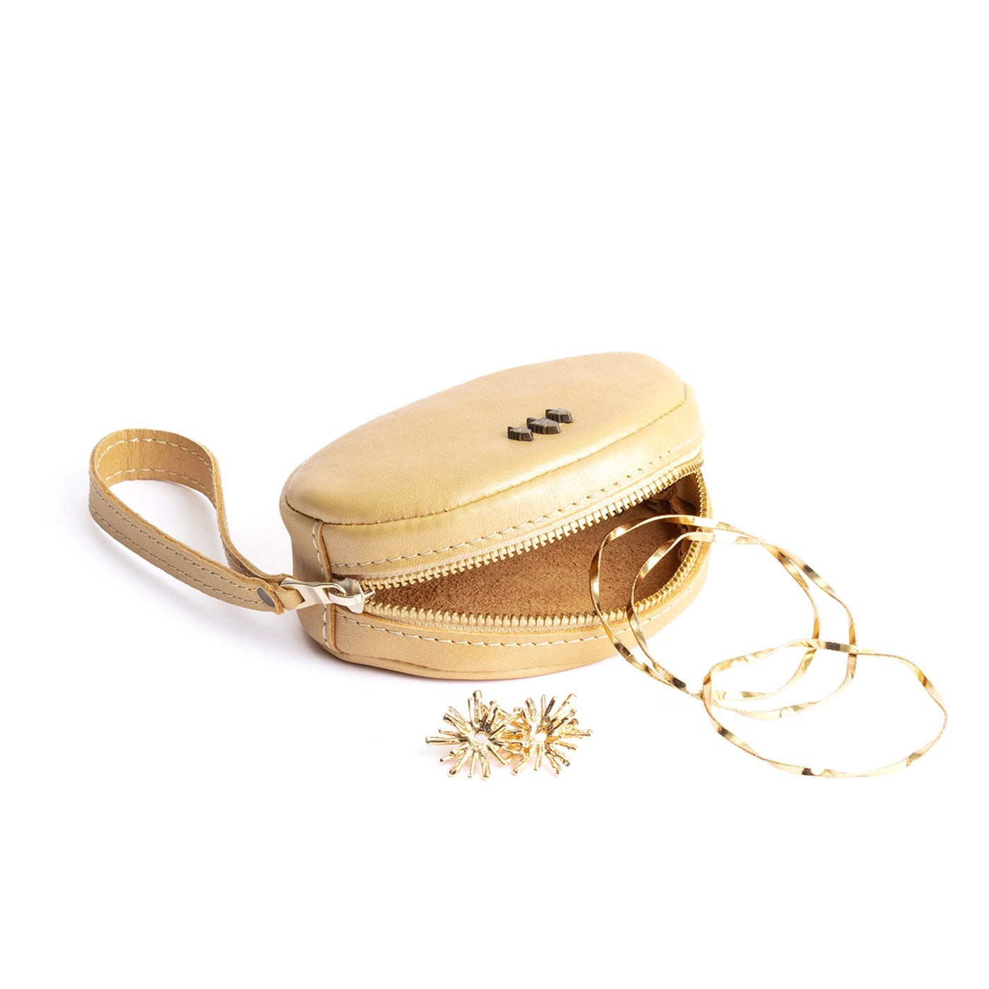 Champagne Small | Oval shaped pouch with zipper and wristlet strap