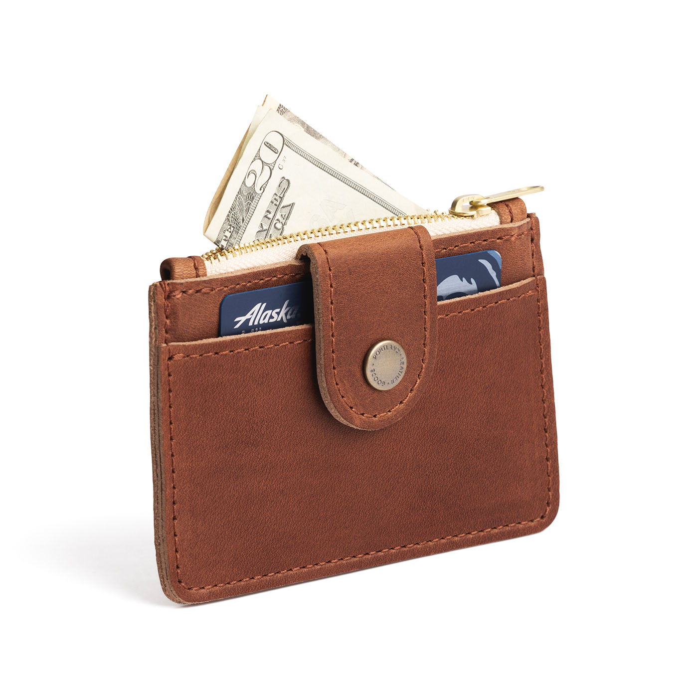 English Tan | Compact wallet with snap closure and zippered pouch