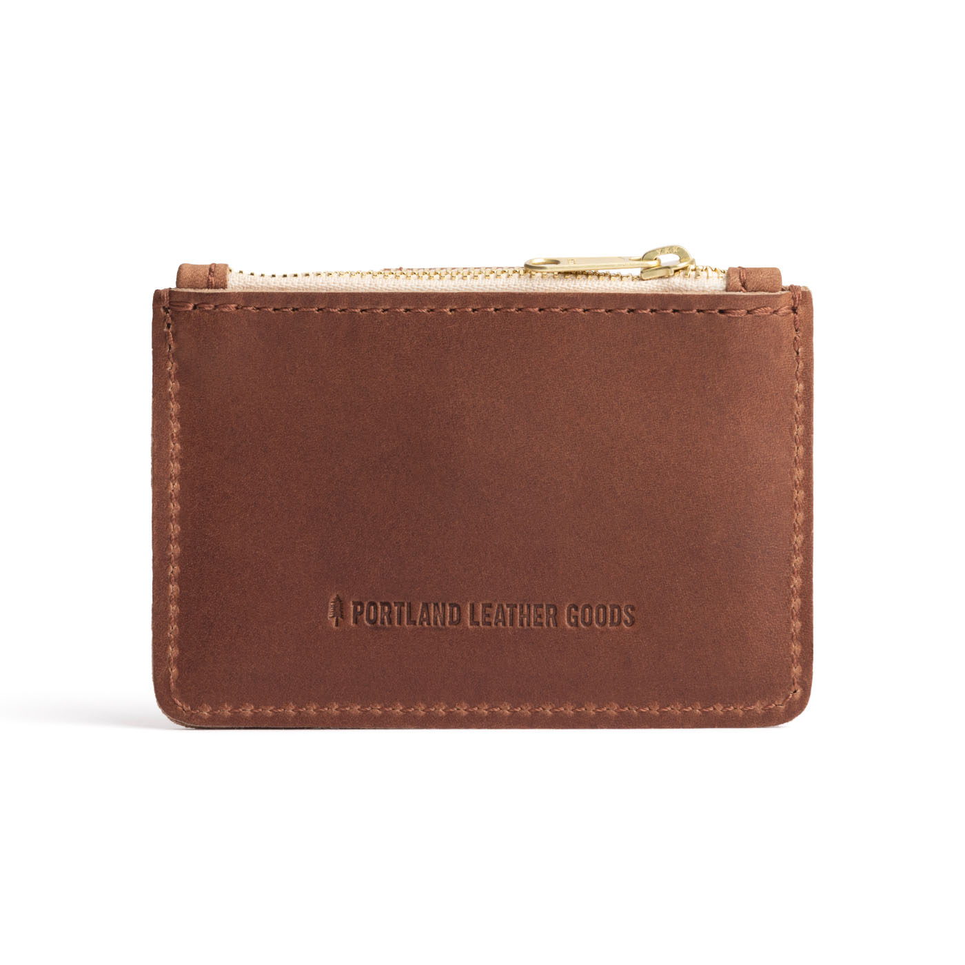 English Tan | Back of compact wallet with snap closure and zippered pouch