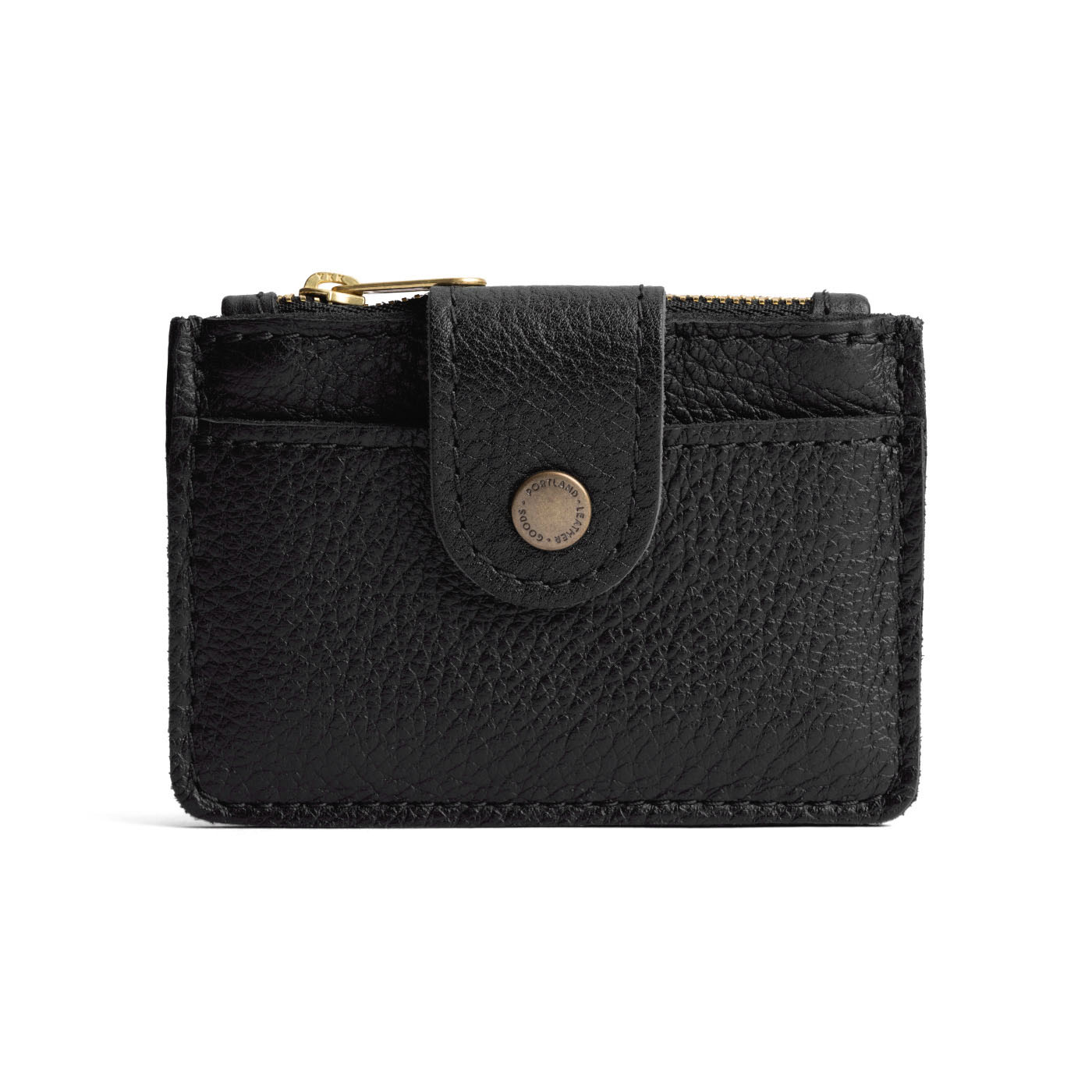 Pebbled--black | Compact wallet with snap closure and zippered pouch