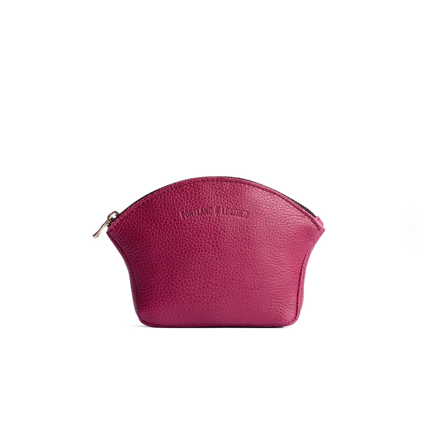 Cosmo*Large | Seashell shaped leather makeup bag with curved top zipper and flat bottom