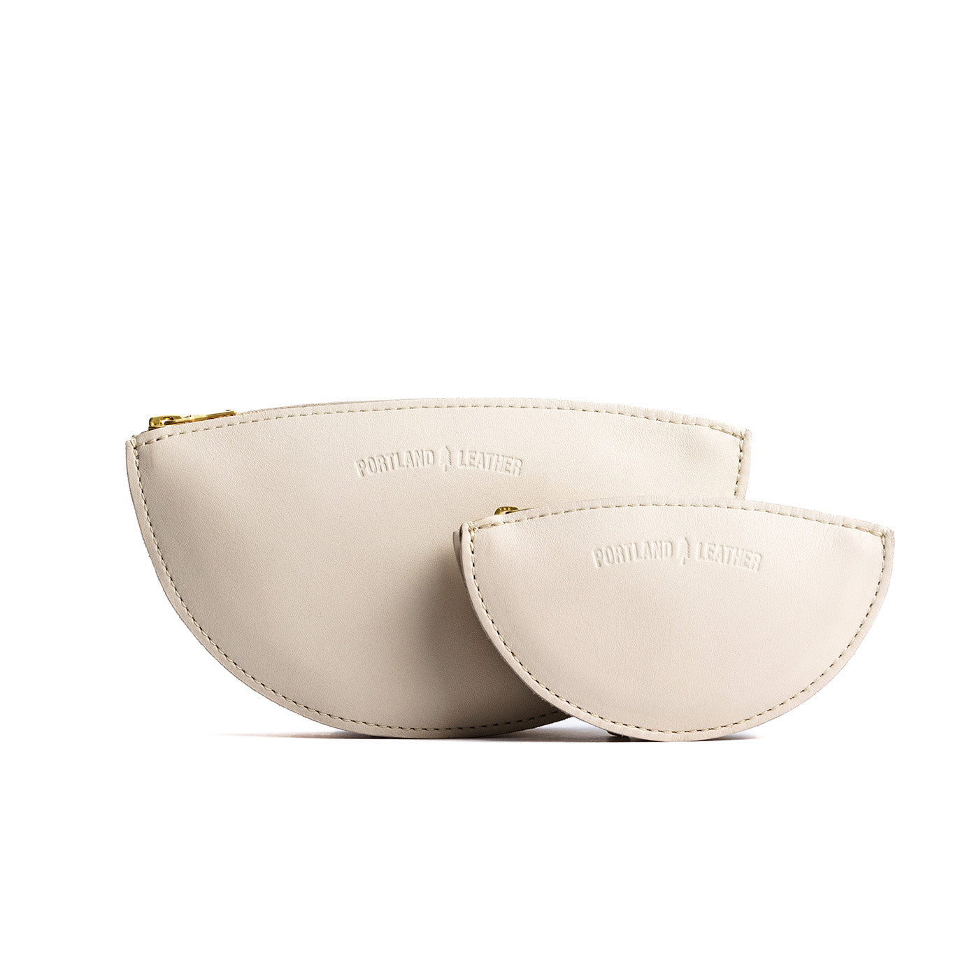 Bone | Half circle shaped leather zip pouch