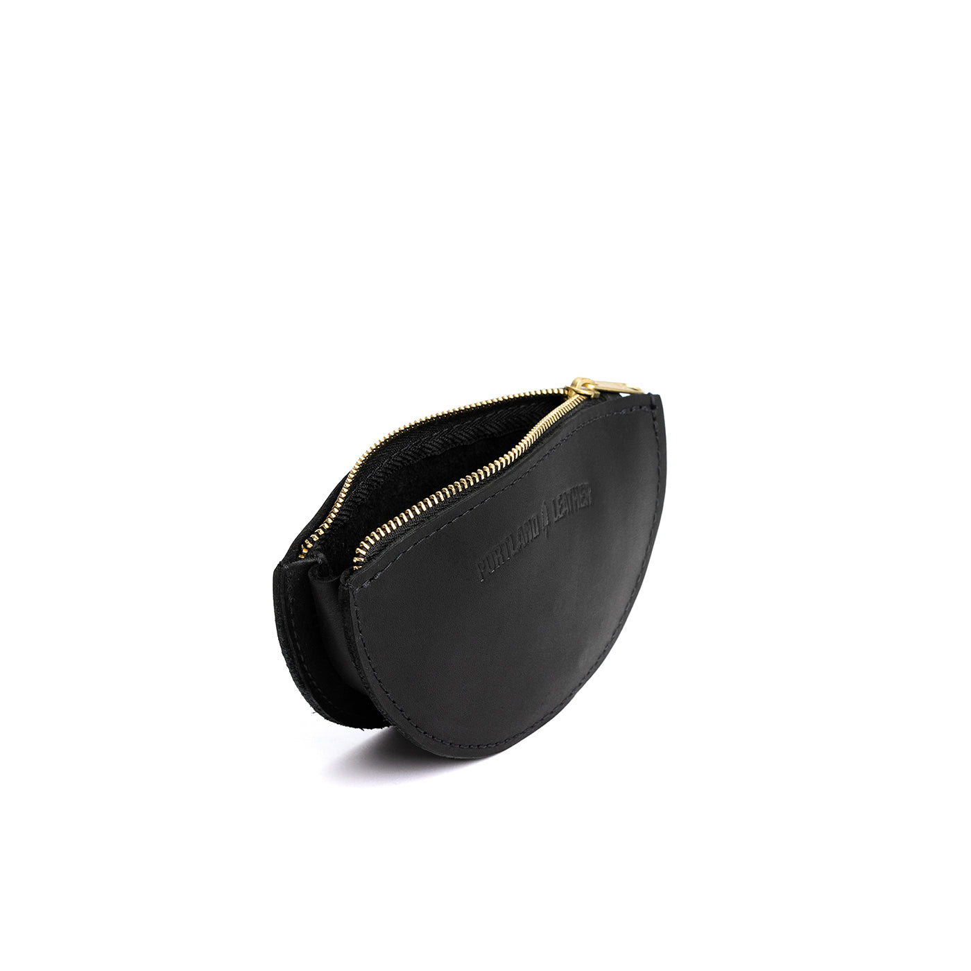 Black Small | Half circle shaped leather zip pouch