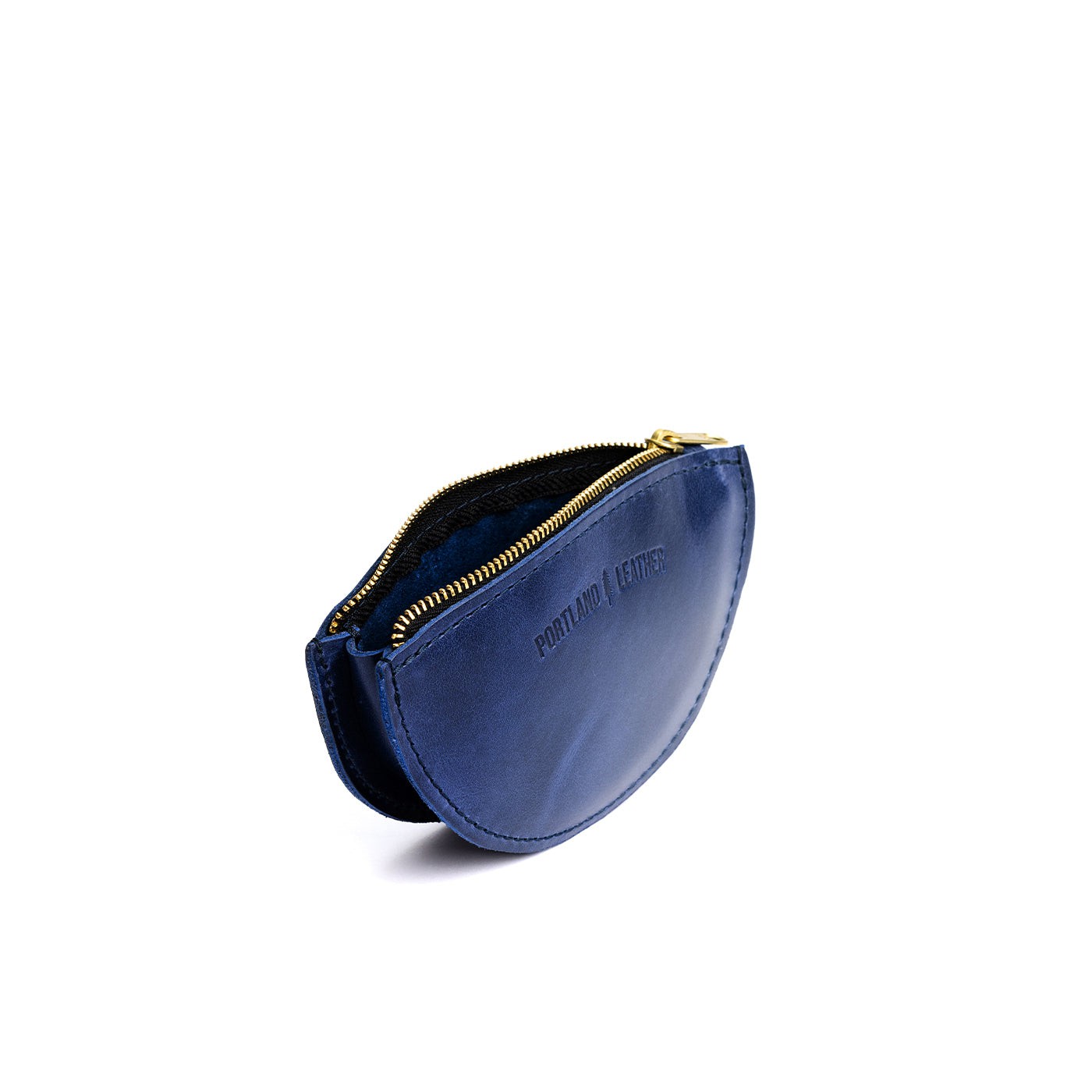 Cowboy Blue*Small | Half circle shaped leather zip pouch